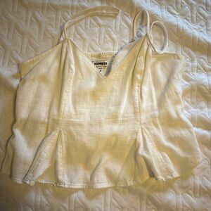 Express Smocked Back Linen-Blend Babydoll Cami, M